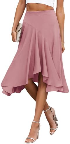 JINKESI Women's Midi Skirt Elegant Flowy Ruffle High Waist Summer Casual High Low Midi Skirts