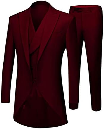 Men's White 3PC Long Tailcoat Suit Notch Lapel One Button Wedding Suits Groom Tuxedos