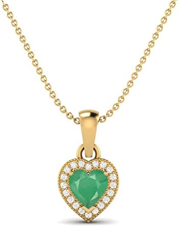 MOONEYE 6MM Heart Shaped Genuine Emerald Gemstone Love Pendant Necklace 925 Sterling Silver Platinum Plated Chain Necklace