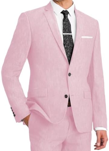 Wangyue Men's Linen Suit 2 Piece Causal Summer Suits Slim Fit Wedding Suit Groomsmen Prom Tuxedo Suits