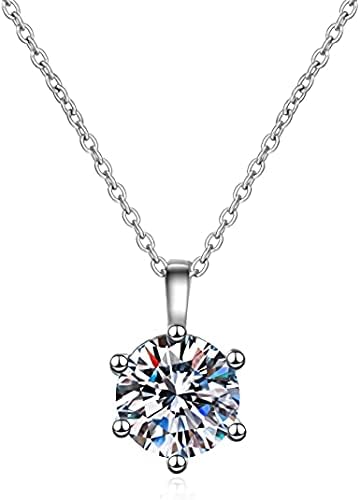 YCHZX Moissanite Pendant Necklace 18k Rose Gold Plated/Platinum Plated Moissanite Classic Six Prong 3 Carat Simulation Diamond Female Clavicle Chain Pendant Necklace (Platinum Plated)