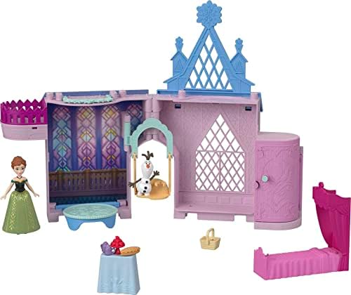 Mattel Disney Frozen Anna Doll House Stackable Castle with Small Doll, Olaf Figure & 7 Furniture & Accessories, Portable