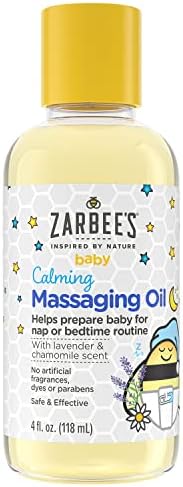 Zarbee's Baby Massage Oil, Calming and Soothing with Lavender and Chamomile to Help Sleep, 4oz Bottle