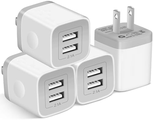 X-EDITION Wall Charger,4-Pack 2.1A Dual Port USB Power Adapter Plug Charging Block Cube for Phone 8/7/6 Plus/X, Pad, Samsung Galaxy S5 S6 S7 Edge,LG, Android (White)