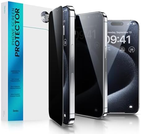 BENKS for iPhone 15 Pro (2023, 6.1”) Privacy Screen Protector, [Upgraded 25°] Anti Spy Invisible Tempered Glass Film Full Coverage Privacy Protector Easy Installation with Frame, 2 Pack