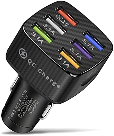 Amiss Car Charger Adapter, 6 USB Multi Port, Fast Charger, Include QC 3.0 and 5 Other Ports, Car Interior Accessories, Fit for iPhone 13/12/11/pro, Samsung Galaxy/Note S10/S9/S8, Android - Black