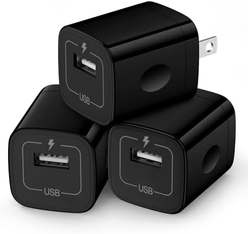 Wall Charger Cube,1A/5V Single Port USB Plug 3 Pack Travel Black Charging Block Box Adapter Compatible Phone,Samsung Galaxy S24 S23 A21 A51 A71 S20 S10 S9 S8,A10e,Note20/10,Moto G7 G6,LG Stylo 6/5/4