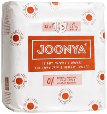 Joonya Baby Diapers, Size 3 M (9-18 lb) - 1 Bag of 28 - **New Range** - NonToxic, Eco-Friendly, Ultra Slim, Overnight Use - Made in Denmark