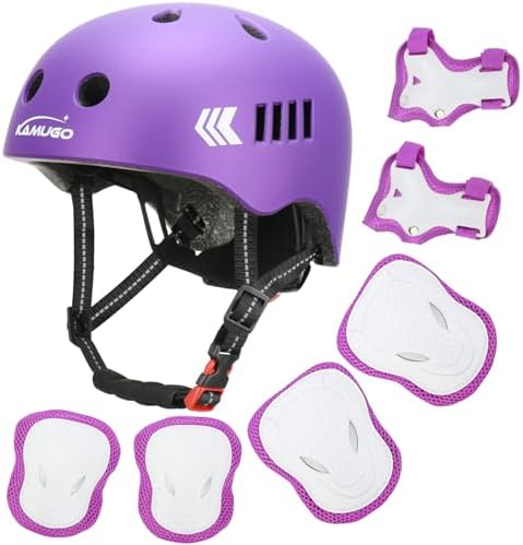 KAMUGO Kids Bike Helmet Set, Toddler Helmet for Ages 2-8 Boys Girls with Sports Protective Gear Set Knee Elbow Wrist Pads for Skateboard Cycling Scooter Rollerblading