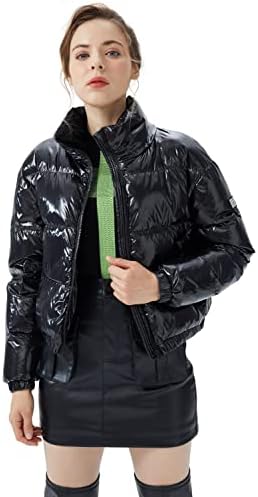 Orolay Women's Ultra Short Down Coat Glossy Puffer Petite Winter Jacket with Stand Collar