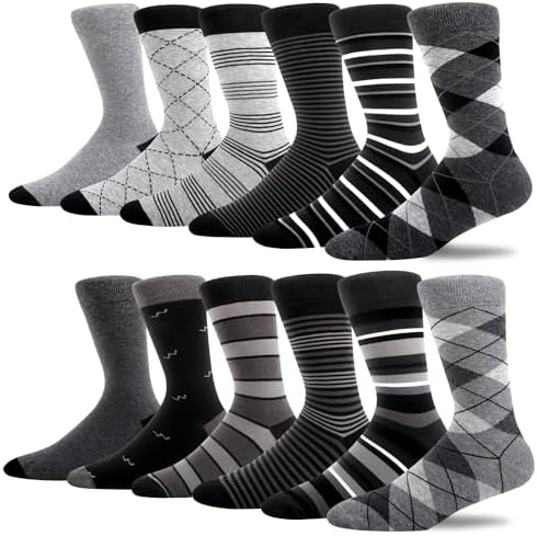 MAKABO Men's 12 Pairs Seamless Premium Cotton Thin Dress Socks