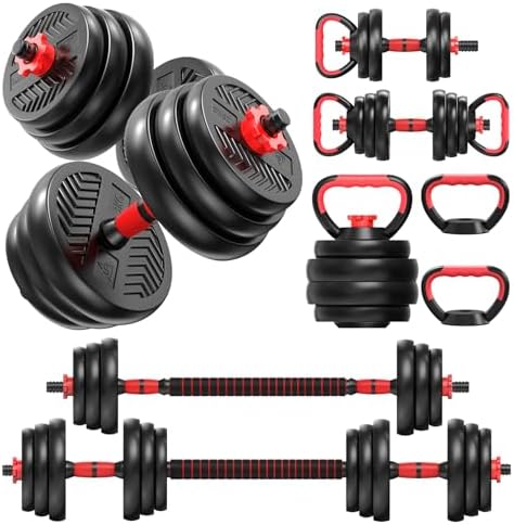 yoakaiax Adjustable Dumbbell Set,4 in 1 Dumbbells 20LBS/35LBS/55LB/70LBS/90LBS Free Weights Dumbbells, Weight Set, Dumbbell, Barbell, Kettlebell, Push-up, Home Gym Fitness Workout Equipment for Men W