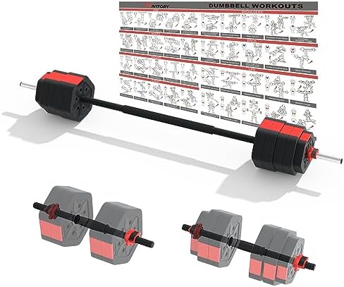 VIVITORY Barbell Weight Set, Adjustable Dumbbells 55/66/88 lb with Two bars, Exercise Fitness Free Weights Lifting for Home Gym