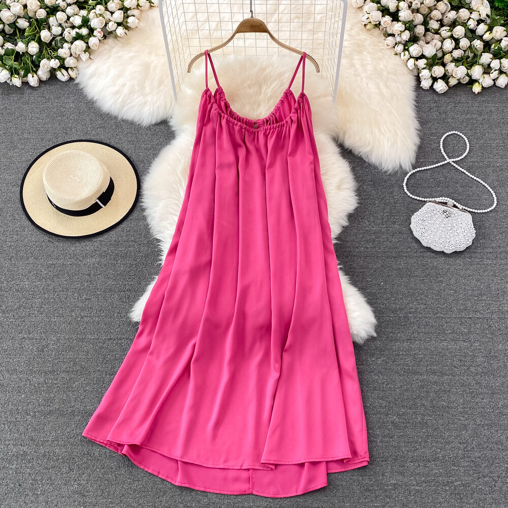 Seaside Holiday Tube Top Slip Dress Fancy Super Fairy Backless Beach Skirt Fashion Mid-Length Summer A- line Dress