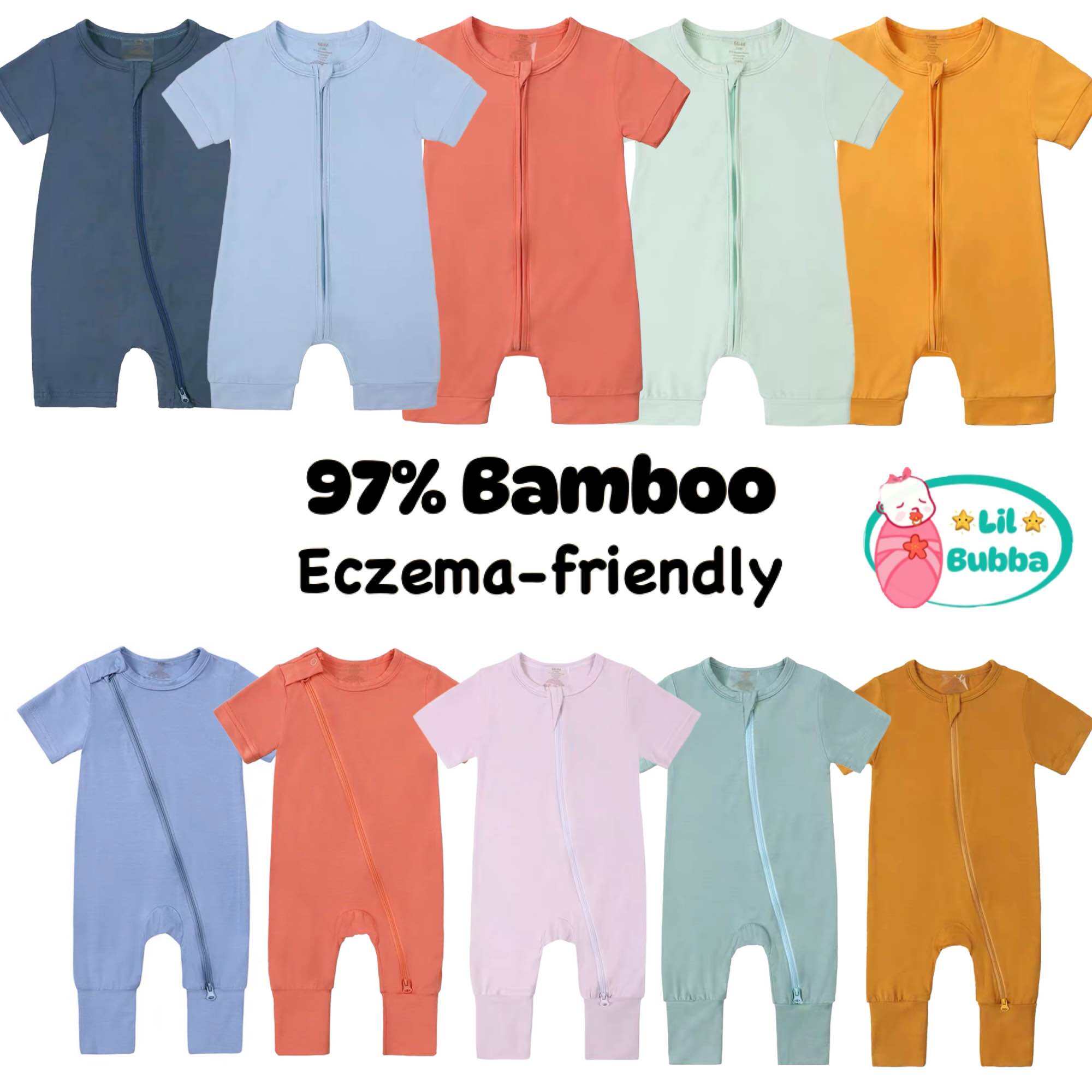 [LIL BUBBA] BAMBOO ZIPPER BABY ROMPER ONESIE BABY CLOTHES