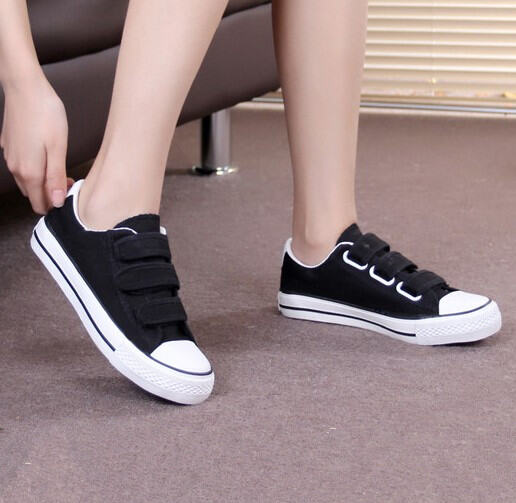 Preppy Style Low Ankle Canvas Shoes White Velcro Sneakers Men's and Women's Middle School Students' Black Sneakers Casual Sneakers