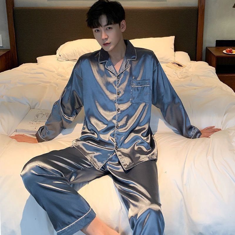 Men's pajamas ice silk spring and autumn long-sleeved thin large size home clothes men's summer 2022 new suit