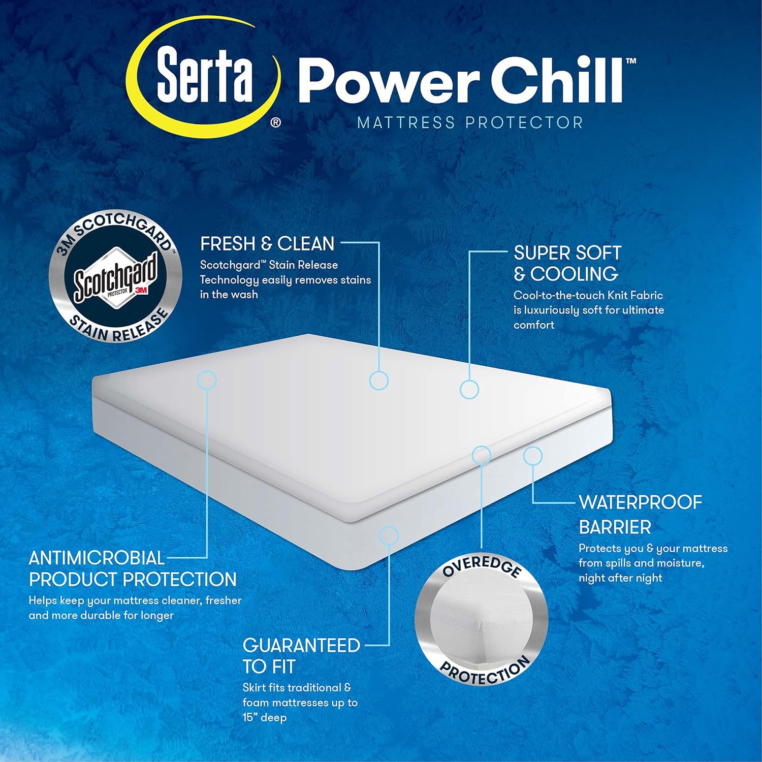 SERTA Power Chill Soft Cooling & Water Resistant King Size Bed Premium Mattress Protector