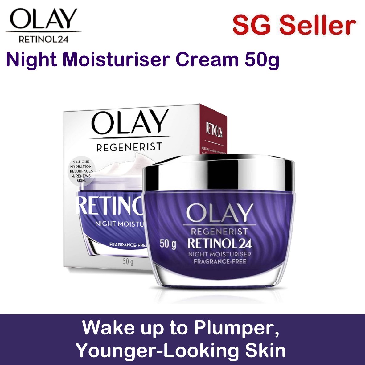 OLAY Regenerist Retinol 24 Night Moisturiser Cream 50g – Options : 1 Can & Value Bundle of 2 Cans – Hydrates Skin for 24 hours – Smoothness , Brightness , Firmer Skin – Reduce Fine lines & wrinkles , 