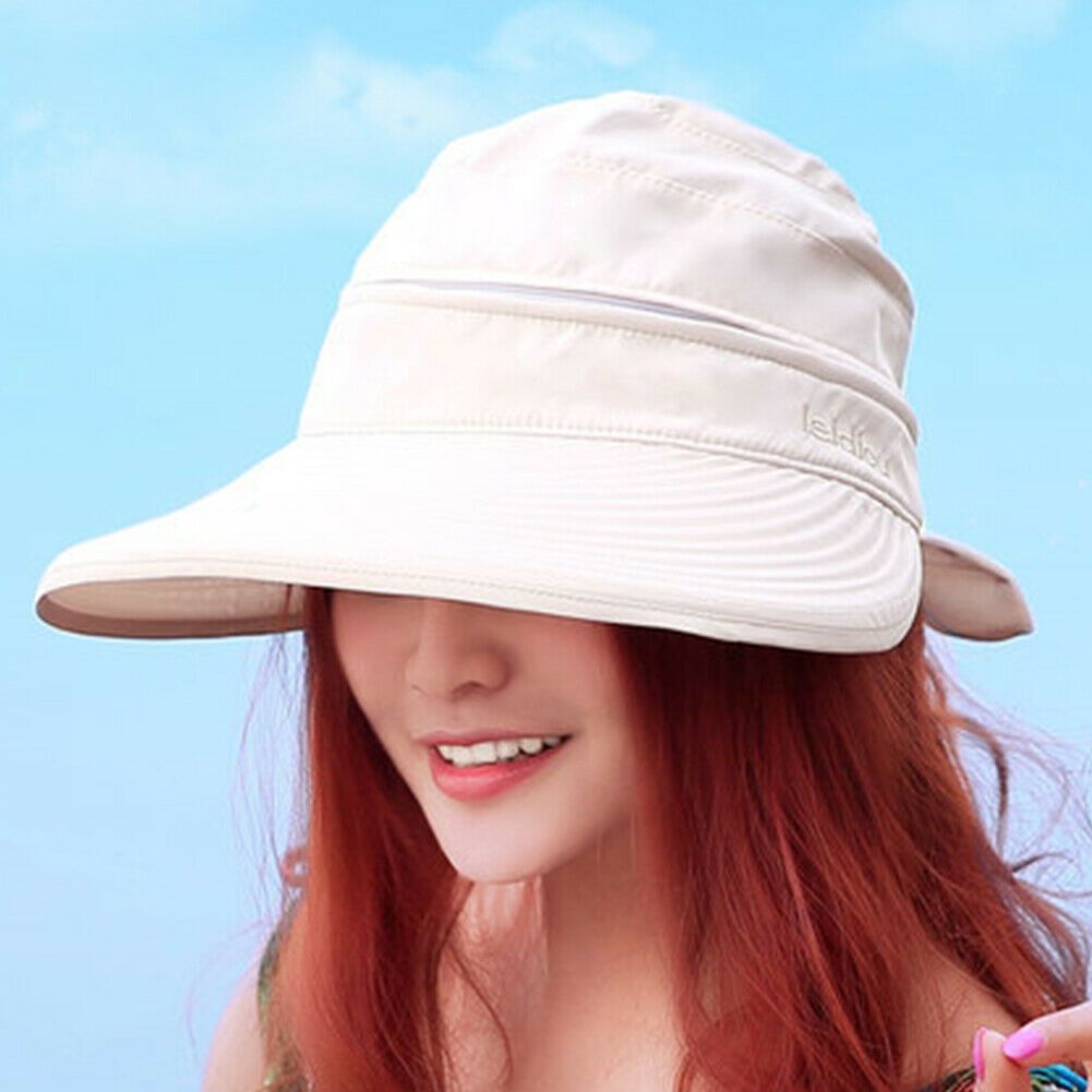 1 x Women Ladies Summer Wide Brim Foldable Visor Outdoor Cap Anti-UV Beach Sun Hat