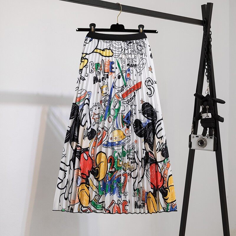 Factory Wholesale Summer Skirt Fashion New Women's Skirt Cartoon Mickey Printing Pleated Skirts
