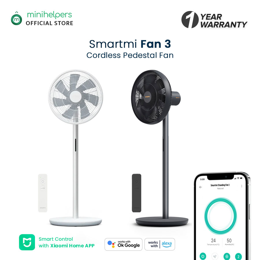 Smartmi Standing Fan 3 with built-in battery, remote control, LED battery indicator, Mijia APP Controls and Oscillation Mode, Pedestal Standing Fan Xiaomi Youpin