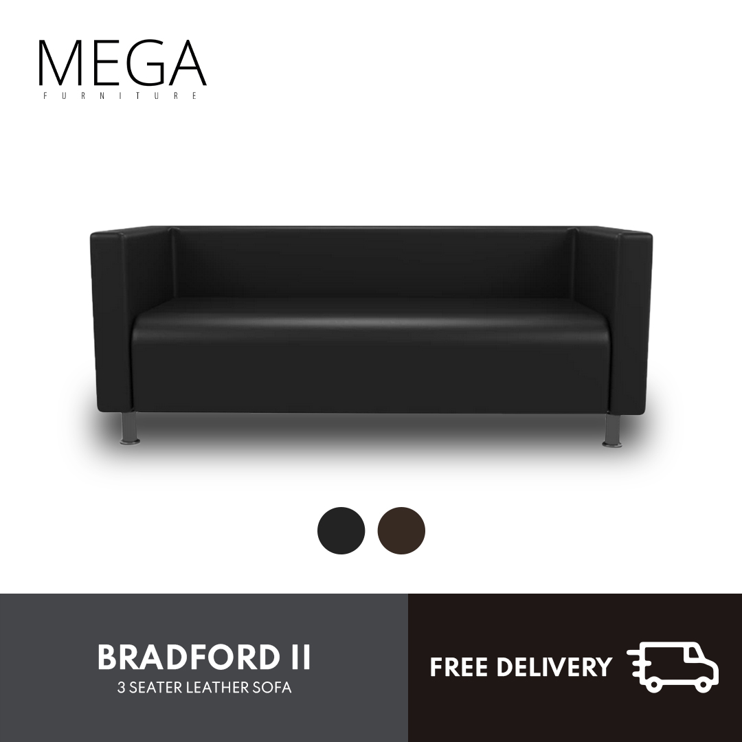 [Bulky] Bradford II Leather Sofa (Metal Legs) - Black, Dark Brown