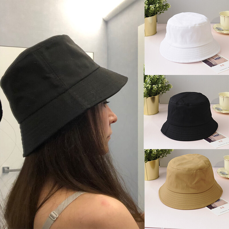 FAITOLAGI Black White Unisex Bucket Hat Summer Outdoor Women Men Fisherman Hat Solid Cotton Sun Beach Cap