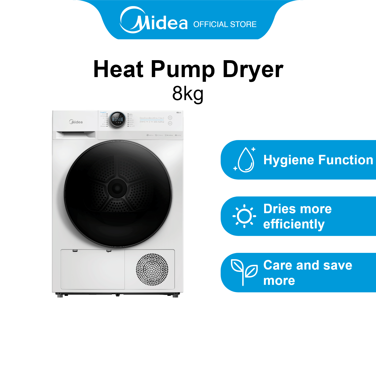Midea MD200H80W Heat Pump Dryer, 8kg, Energy Rating 5 Ticks