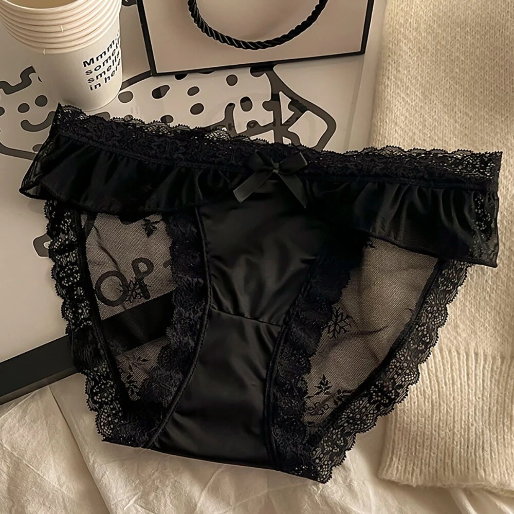 New High End Women Sexy Lace Panties Ice Silk Seamless Underwear Solid Color Breathable Mid-Rise Comfort Women Briefs Lingerie