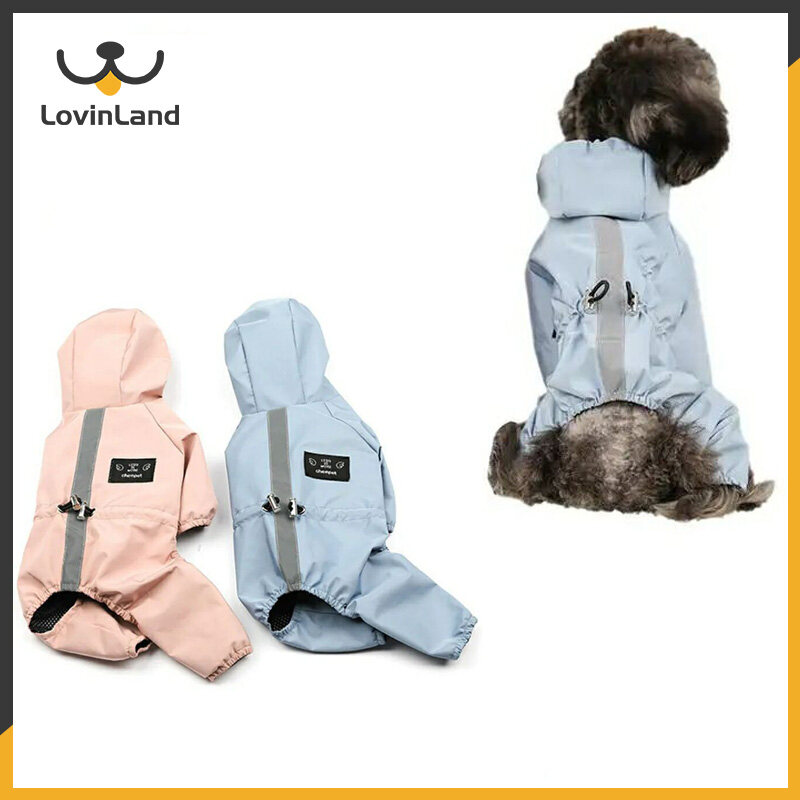 [Lovinland] Pet Pet Clothes Dog Raincoat Full Surround Waterproof Hooded Four-legged Clothes Cat and Dog Supplies